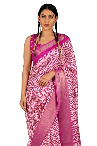 Image of MIRCHI FASHION Women's Cotton Blend Bagru Batik Blocks Printed Saree with Blouse Piece
