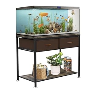 40 Gallon Fish Tank Stand 700LBS Double-Layer Storage Shelf, 36.6″ L x 18.5″ W x 27.6″ H Aquarium Stand, Metal Reptile Tank Stand, with Drawers, Use for Home Office, Tank not Included, Black