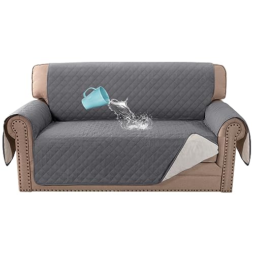 BellaHills Sofa Cover 100% Waterproof Sofa Covers 2 seater Couch Covers Sofa Slipcovers with Elastic Straps Triple Non-Slip Loveseat Sofa Cover Furniture Protector for Kids (Loveseat 54, Gray)