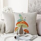 Taies d'oreiller décoratives,Alice au Pays des Merveilles Narguilé Fumer Caterpillar Assis sur Un Champignon et Demander Qui êtes-Vous Blanc Ora,d'oreiller Maison Voiture Canapé Chambre 45 x 45CM