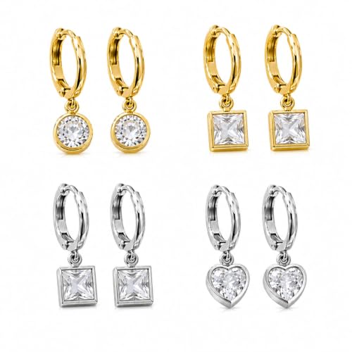 Combo Crystal Drop & Dangle Earrings for Women | Gold & Silver Plated Hoop Earrings Set | Cubic Zirconia Charm Earrings | Stylish Party, Casual & Daily Wear | Pack of 4