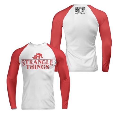 Submission Squad Grappling Co. Strangle Things - Funny BJJ Parody Blue Long Sleeve Rashguard for Gi Or No Gi3