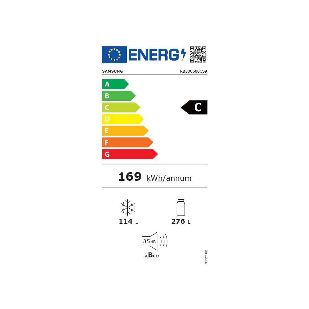 Samsung Frigorífico Combi No Frost 203cm 390L SpaceMax RB38C600CS9/EF | Enfriamiento uniforme, Ahorra hasta un 15% de energía gracias a la IA, Power Cool, Power Freeze, Compresor Digital Inverter