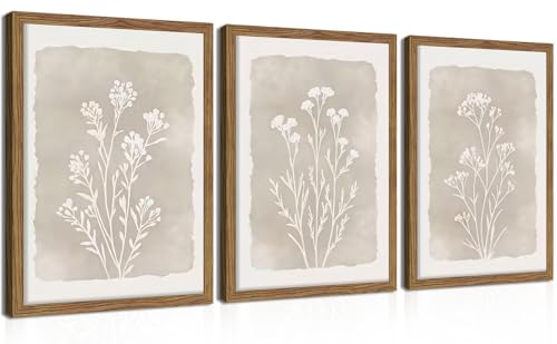 Framed Boho Botanical Flower Wall Art Set of 3, Vintage