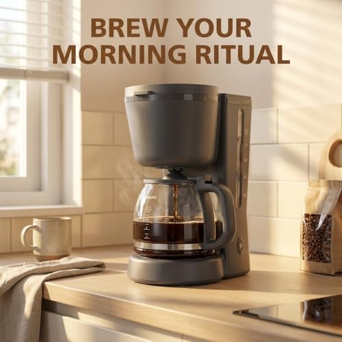 Image of Drumstone (𝐒𝐩𝐞𝐜𝐢𝐚𝐥 𝟏𝟓 𝐘𝐞𝐚𝐫𝐬 𝐖𝐚𝐫𝐫𝐚𝐧𝐭𝐲 1.2 Liter Drip Coffee Maker with Glass Carafe, 10 Cup Coffee Machine, Auto Shut-Off and Keep Warm Function