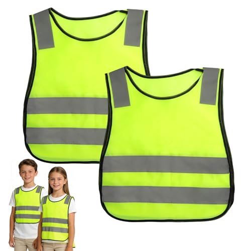 2 Pièces Gilet de Sécurité enfant, Gilet Réfléchissant Haute Visibilité, Gilet Jaune enfant pour Trajet Scolaire, Vélo et Circulation Routière, Gilets...