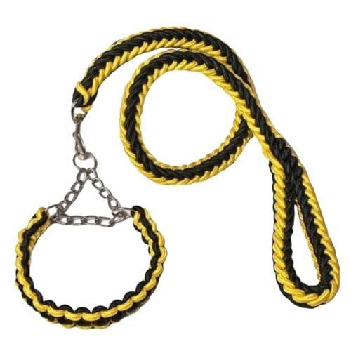 Klivex 犬リード 大型犬 太目 首輪セット 中型犬 丈夫 お散歩 太い 逃走防止 衝撃吸収 安心 ハーフチョーク 噛み切れ防止 130cm (ブラック イエロー,XL(130cm*3.0cm))