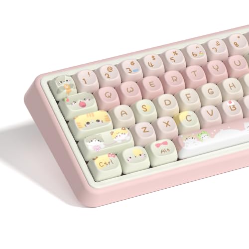 Image of dagaladoo PBT Keyboard keycaps,Pink moa keycaps,Cute Cat