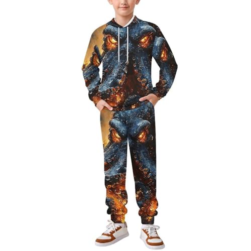Boys Girls Sweatshirt Pullover Hoodie & Pants Kid Active Sweatsuit Tracksuit, Kraken Octopus Tentacles Flaming