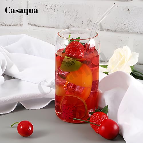 Image of Can Shape Glass Cups with Glass Straw - 510ml, Set of 2, Can Shaped Beer Glass, Drinking Glasses, Iced Coffee Glasses, Whiskey Cocktail Glasses, Juice Water Cup, Glass Tumbler, Beverages Cup