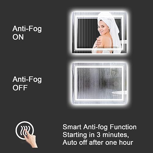LED Bathroom Mirror, 60"X40" with Front and Backlit, Anti-Fog, Large Bathroom Vanity Mirror for Wall, Memory Function, Stepless Dimmable, Tempered Glass (Horizontal/Vertical)