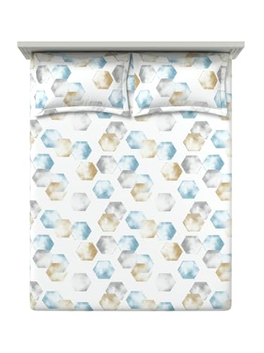 Image of DDECOR Live Beautiful 100% Cotton 145TC Geometric King Bedsheet with 2 Pillow Covers | Rotary Printed Breathable Fabric | 224 CM X 254 CM | Luxury Bedding for Home | Cresta Collection | Milky Blue