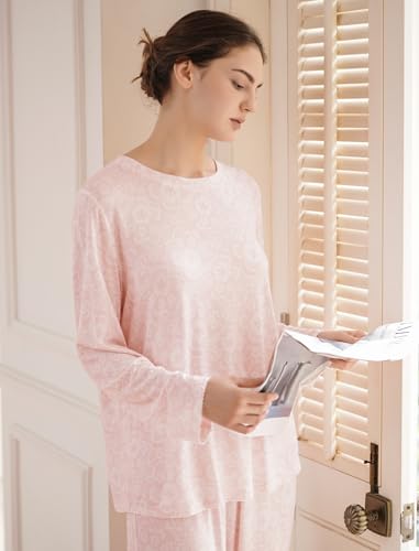 ONIONYOU Women's Long Sleeve Soft Lounge Sets 2 Piece Modal Elasticity Pajama Set Physical Comfort Sleepwear for Fall Winter — view 3