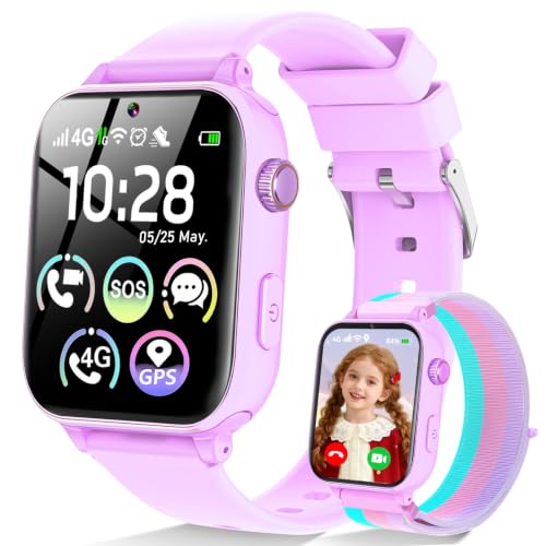 Image of 4G Kids Smart Watch for Boys Girls with GPS Tracker, SOS, Two Way Call Video Calling Voice Chat,School Mode, Alarm Clock,Safe Zones,Pedometer,Stopwatch,Games Children Smartwatch for 4-12 (4G Purple)