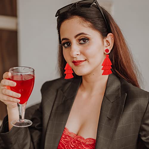3 Pairs Black Red Orange Tassel Earrings Set For Women Teen Girls,Layered Tassel Druzy Stud Dangle Earrings Bohemian Holiday Trendy Statement Earrings Jewelry Halloween Christmas Valentines Day Gifts #TOP4