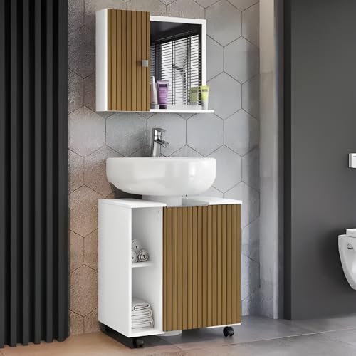 Conjunto Armario Gabinete E Espelheira Para Banheiro De Pia De Coluna- Kit Completo De Gabinete com