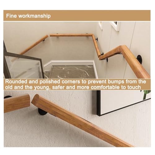 Rambarde d'escalier en bois de 100 cm avec sa barre d'appui murale robuste - 7