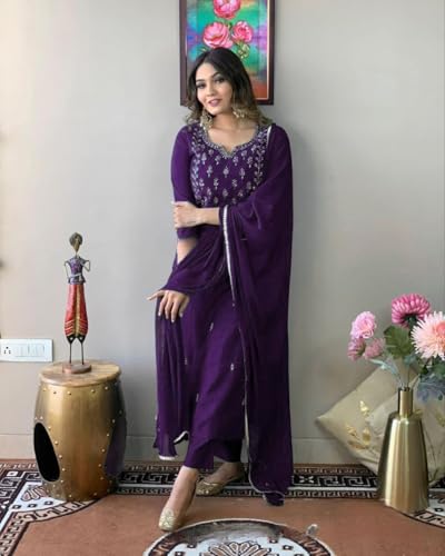 Image of Rainbow Creations Woman's Cotton Blend Kurta Palazzo and Dupatta Set