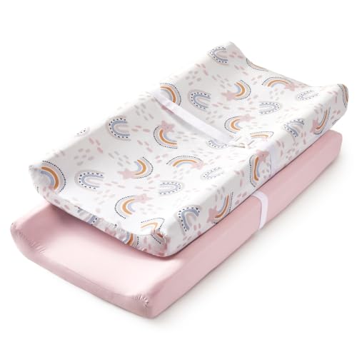 Image of TILLYOU Changing Pad Cover Set in Soft Jersey Material - Fits 32 inch /34''x16 Contoured Pad for Babies, Rainbow Star