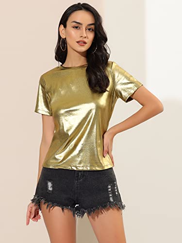 Allegra K Women's 80s Disco Outfit Party Club Sparkly Rainbow Metallic Top2