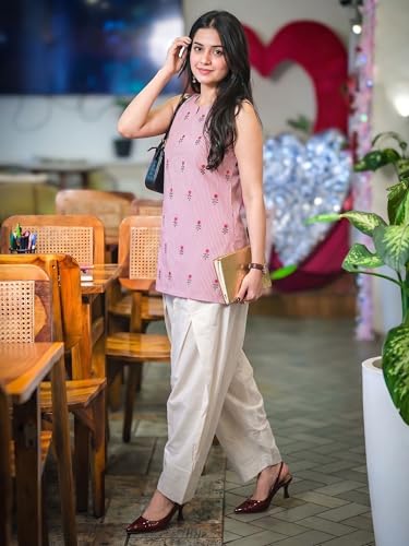 Image of Youthnic Women's Cotton Embroidered And Stripes Work Summer Wear Straight Kurti With farshi Salwar | Co Ord Set for Women Stylish | Office wear Kurta Set