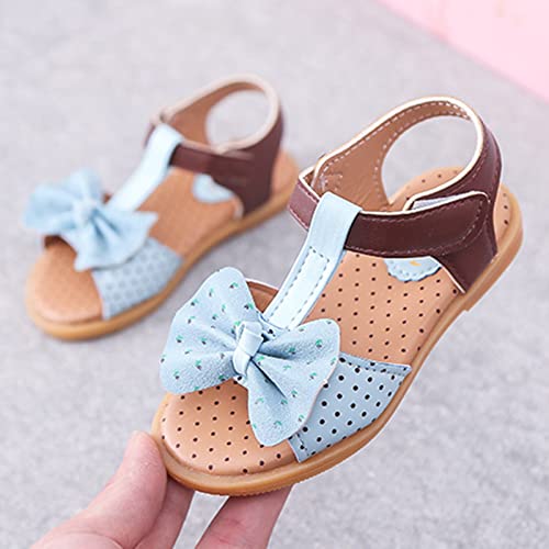 Toddler Girl Sandals Children Shoes Fashion Flat Bottom Bow Princess Sandals Soft Bottom Fashion Sandals (Blue, 9.5 Toddler)2