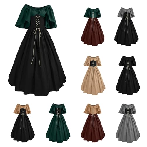 Zeiayuas Damen Mittelalter Kleid Renaissance Mittelalter KostüMe Abendkleid Trompete ÄRmel Viktorianische Kleider Court Maskerade Mittelalterkleid...