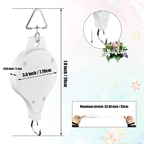 Megxit 2 Pack Plant Pulley Retractable Pulley Plant Hanger,Adjustable Plant Pulley Hanger,Adjustable Hanging Flower Basket Hook Hanger For Garden Hanging Basket Pots And Bird Feeder - White #TOP2