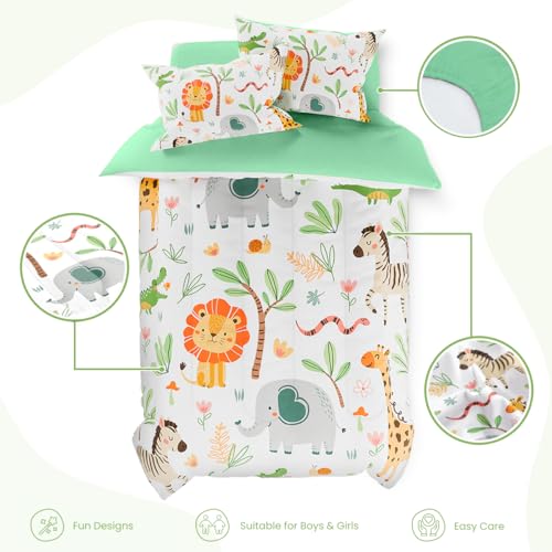 Image of Jungle Animal Kids Bedding Set for Boys Girls, Ultra Soft Microfiber Comforter Set Full Size 4-Pieces, Comforters Bed Sets for Kid Tween Teen Bedroom Decor