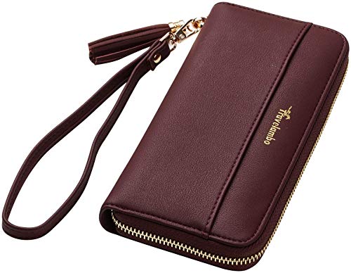 Travelambo Womens Wallet Tassel Bifold Ladies Cluth Wristlet Wrist strap Long Purse