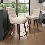 SeekFancy 24' Counter Height Bar Stools Set of 2, Swivel Counter Stools with Back, Upholstered Velvet Stools for Kitchen Counter with Wood Legs, Fabric in Off-White