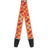 Buckle-Down Pulseira de guitarra Harry Potter, xadrez com ícones da Grifinória de Harry Potter, amarelo e vermelho, 5 cm de largura
