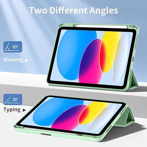 Image of TGK Rotating Case for Ipad 10Th Gen 10.9 Inch 2022 (A2757 / A2777 / A2696) iPad A16 11.0 inch 2025 with Pencil Holder 360 Degree Rotation Protective Trifold Stand Cover Clear Back (Mint Green)