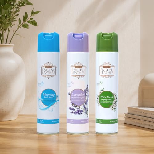 Image of Next Care English Leather Air Freshener Spray 220ml | Long Lasting Room Freshener for Home, Office & Car | Odour Eliminator (Morning, White Floral & Lavender)