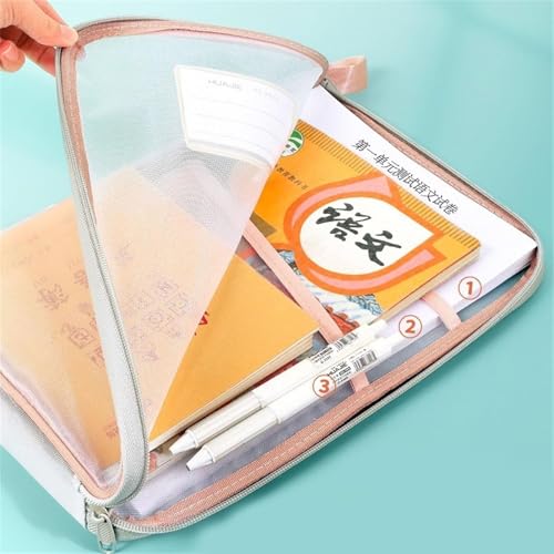 Image of A4 Mesh Zipper File Folder Organizer with 3-Layer Separation - Dustproof Document Bag with Label Pocket, Lightweight Portable Pouch for Office, School, Students (Random Color Set of 2)