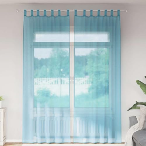 Rideau brise-vue turquoise semi-transparent protégeant des regards indiscrets 2 pièces - 2