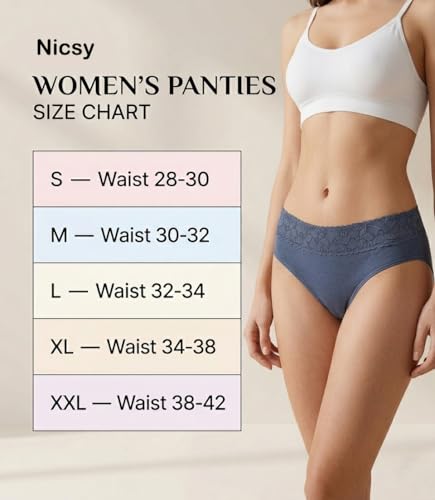 Image of NICSY Womens Underwear Cotton Bikini Panties Lace Soft Hipster Panty Ladies Stretch Full Girls Briefs (Multicolor)