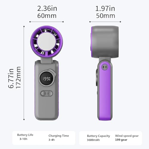 Ventilador digital portátil de gran potencia con batería recargable y base plegable 4