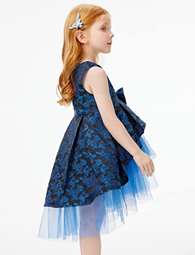 Girls Foral Dress High Low Dress Jacquard Sleeveless Tiered Tulle Daily Party Wear Blue Rose3