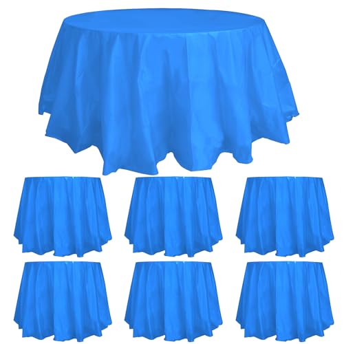 Lot de 6 nappes jetables rondes en plastique PEVA de 213 cm, résistantes à l'eau, pour mariages, anniversaires, banquets, restaurants, barbecues, fêtes,...