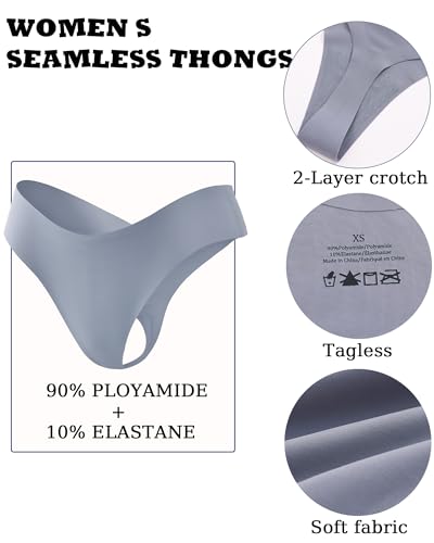 Image of FINETOO Seamless Thongs for Women Sexy No Show Panties Invisible V-waisted Stretch Lingerie Underwear 6 Pack