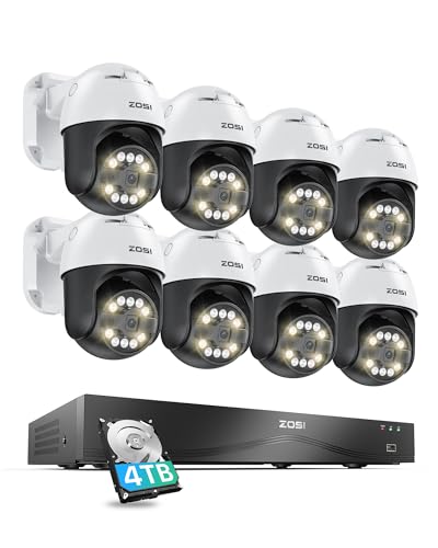ZOSI 4K 8MP 16CH Security Camera System with AI Face Person Vehicle Detection, 8 x 8MP 4K Outdoor Auto Tracking PT PoE Camera with Floodlights, 2-Way Audio, 16 Port 32CH 8MP NVR with 4TB HDD
