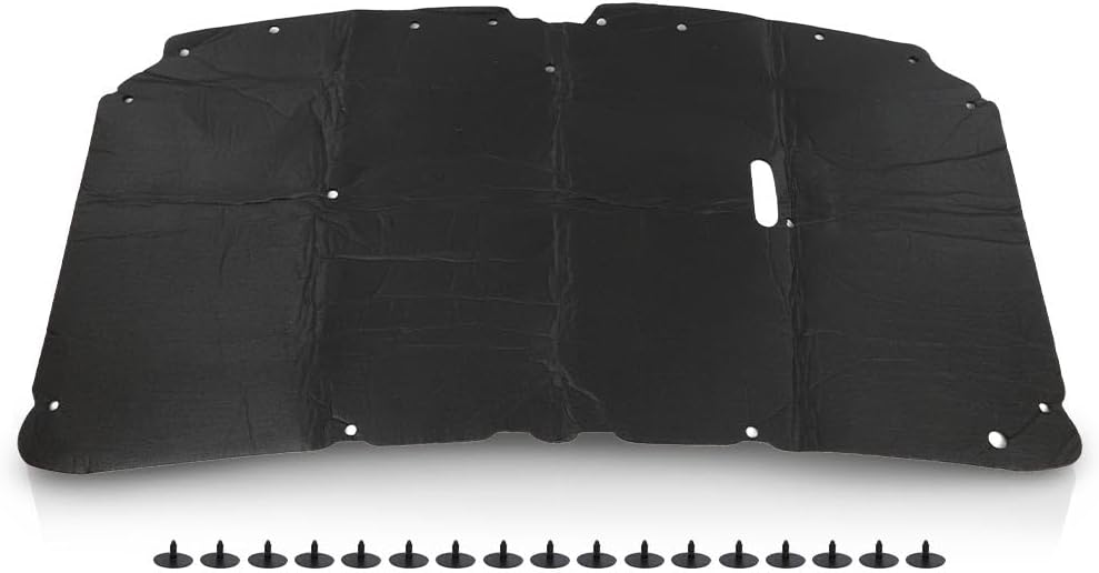LQI Hood Insulation Pad with Clips Compatible with Ford F250 F350 F450 Super Duty 1999-2007, Fit Ford Excursion 2000-2007 Black 1pc Fiberglass Hood Insulation Pad
