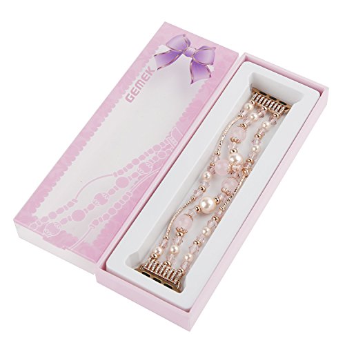 GEMEK Compatible With Apple Watch Band 42/44/45/49mm Rose Gold Women Pearl Bracelet Strap, Fashion Handmade Elastic Agate Replacement for iWatch Bands Series 9/8/7/6/5/4/3/2/1 Wristband (Pink)