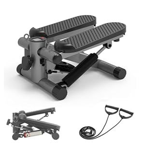 TENBOOM Steppers for Exercise at Home，Stair Stepper with Resistance Bands，Mini Stepper with 300LBS Loading Capacity，Super Quiet Fitness Steppers with LCD Monitor