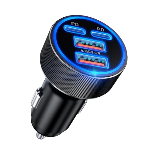 90W Zigarettenanzünder USB C, 4-Port Schnellladen Car Charger, Dual 45W USB-C & USB-A 12V Adapter KFZ Auto Ladegerät für iPhone 17 Pro Max, Samsung Galaxy, iPad