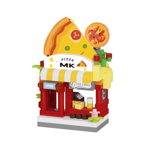 Gearblox Pizza Shop Street City View Mini House Festival Micro Building Toy Blocks Set for Home Decor Toys Gifts