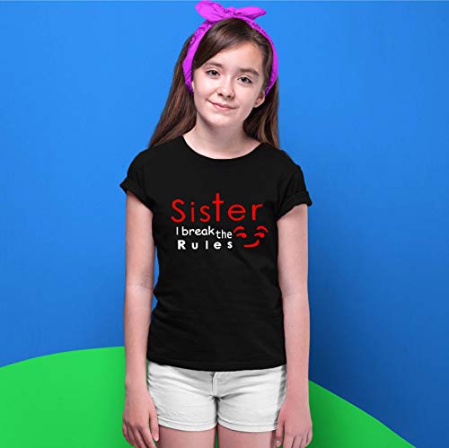 Image of Hangout Hub Family Tshirt for Daughter- Girl's Kids Cotton Printed Regular Fit T-Shirts (Pack of 1) Sister Breaks The Rule Matching Twinning Tees