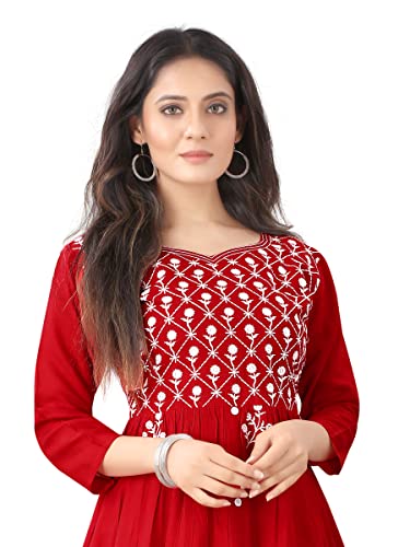 Image of KrazzyKudy Women's Rayon Embroidered Flared Kurtis