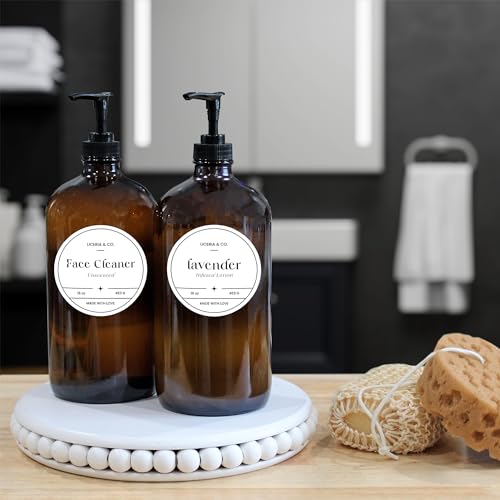 image for Cornucopia Brands 32-Ounce Amber Glass Lotion Pump Bottles (2-Pack); Q